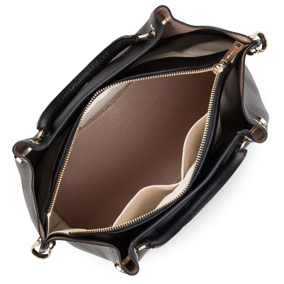 Sac à main zippé L en cuir, FOULONNE DOUBLE LOUISA noir - in - nude, LANCASTER