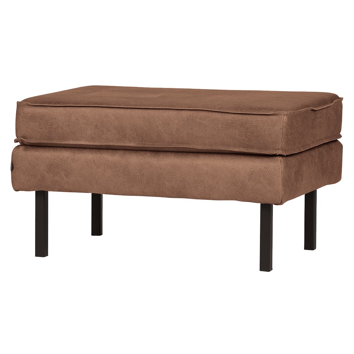 Pouf cuir recyclé et repose-pieds en fer RODEO cognac, WOOOD