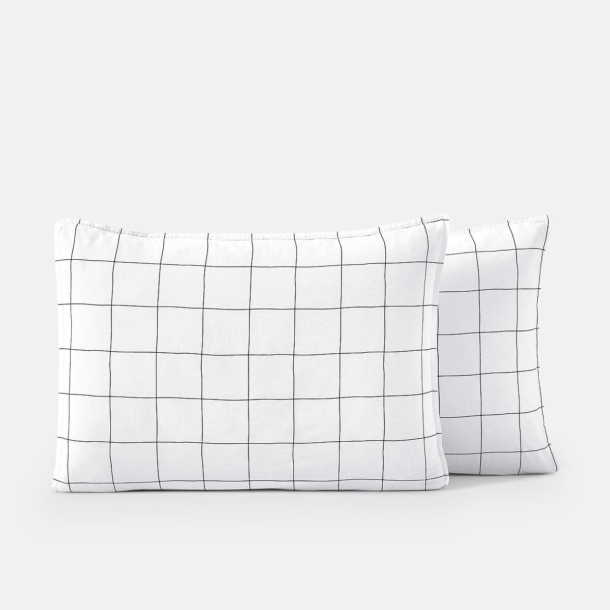 Taie d'oreiller coton lavé Monille imprimé carreaux blanc/noir, LA REDOUTE INTERIEURS