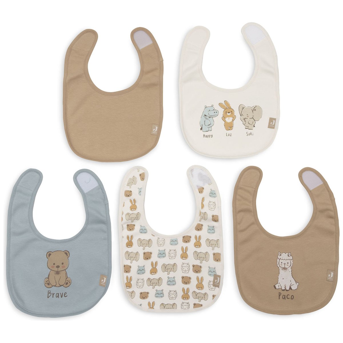 Lot de 5 bavoirs imperméables blanc, marron, bleu, JOLLEIN