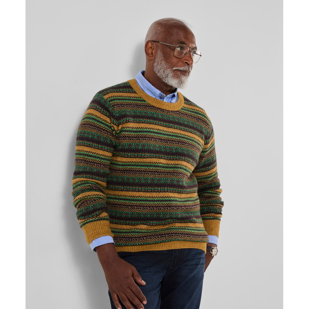 Fantastique Sweat Col Rond Jacquard Fair Isle jaune, JOE BROWNS