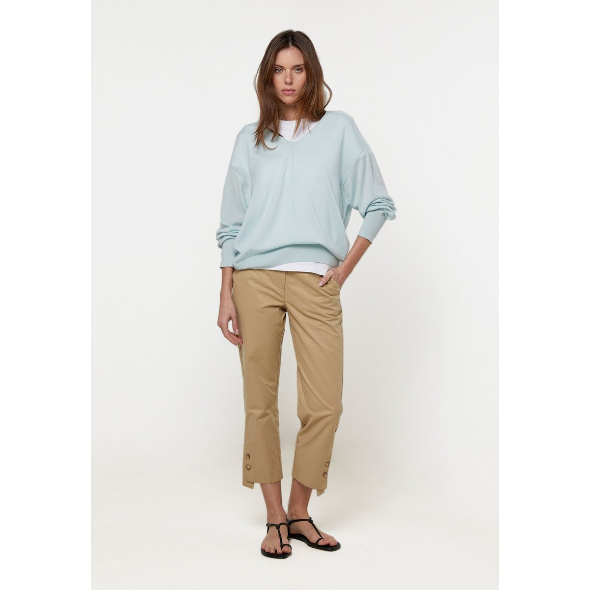 Pull col V oversize en laine turquoise clair, RODIER