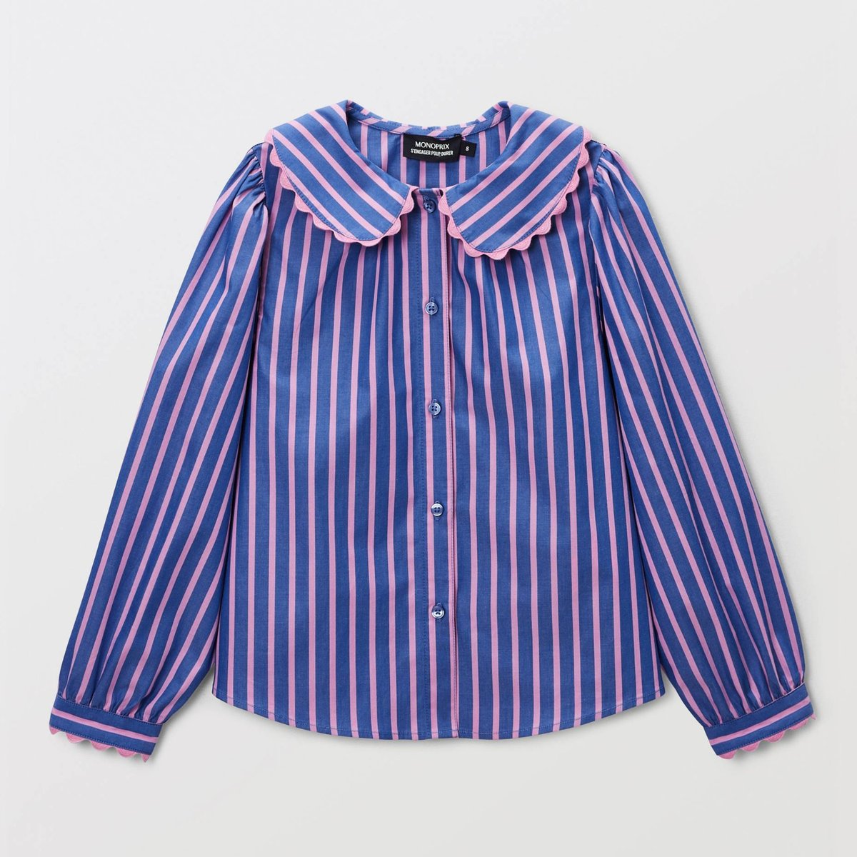 Blouse rayée col claudine porcelaine, MONOPRIX