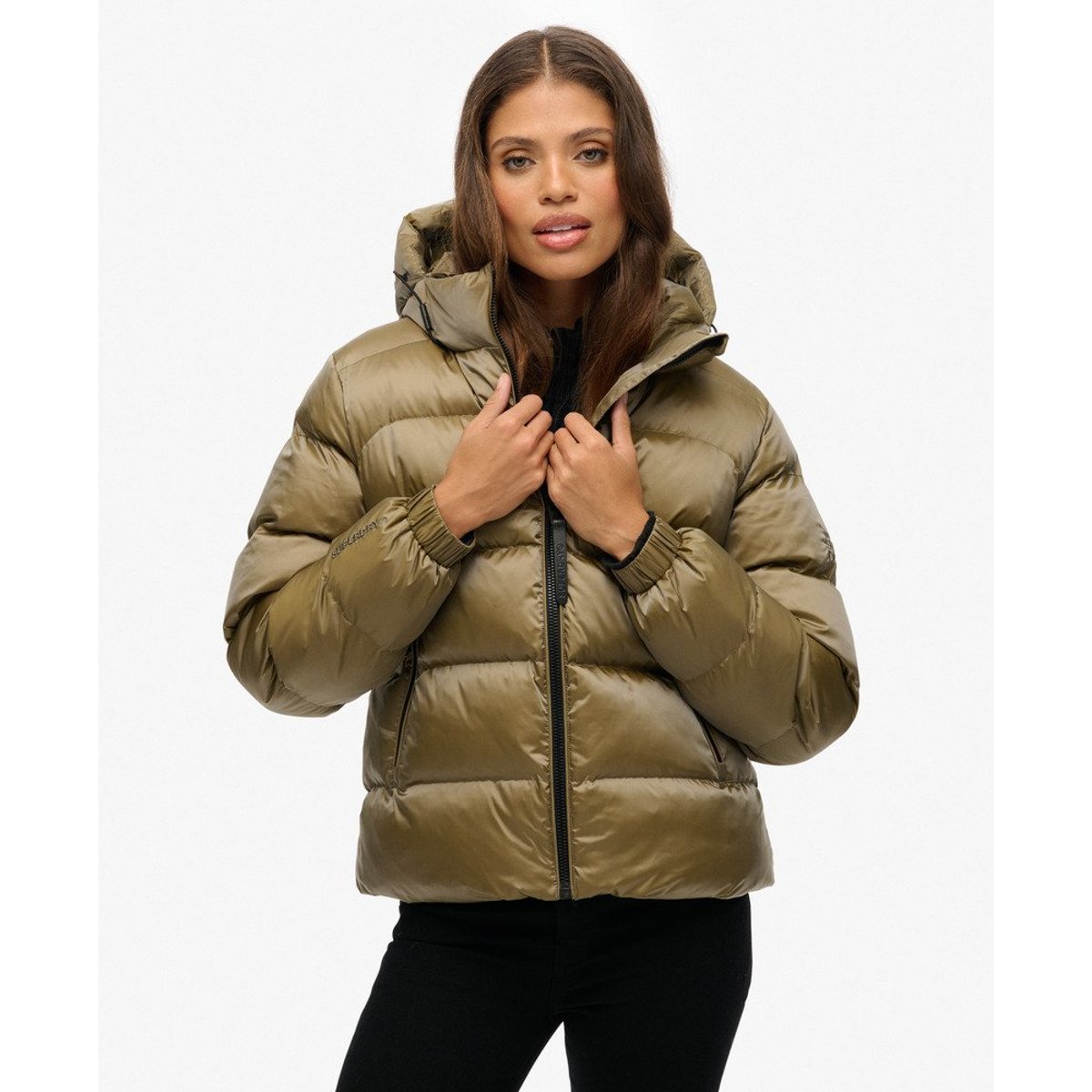 Doudoune Sport à Capuche Luxe kaki lustré, SUPERDRY