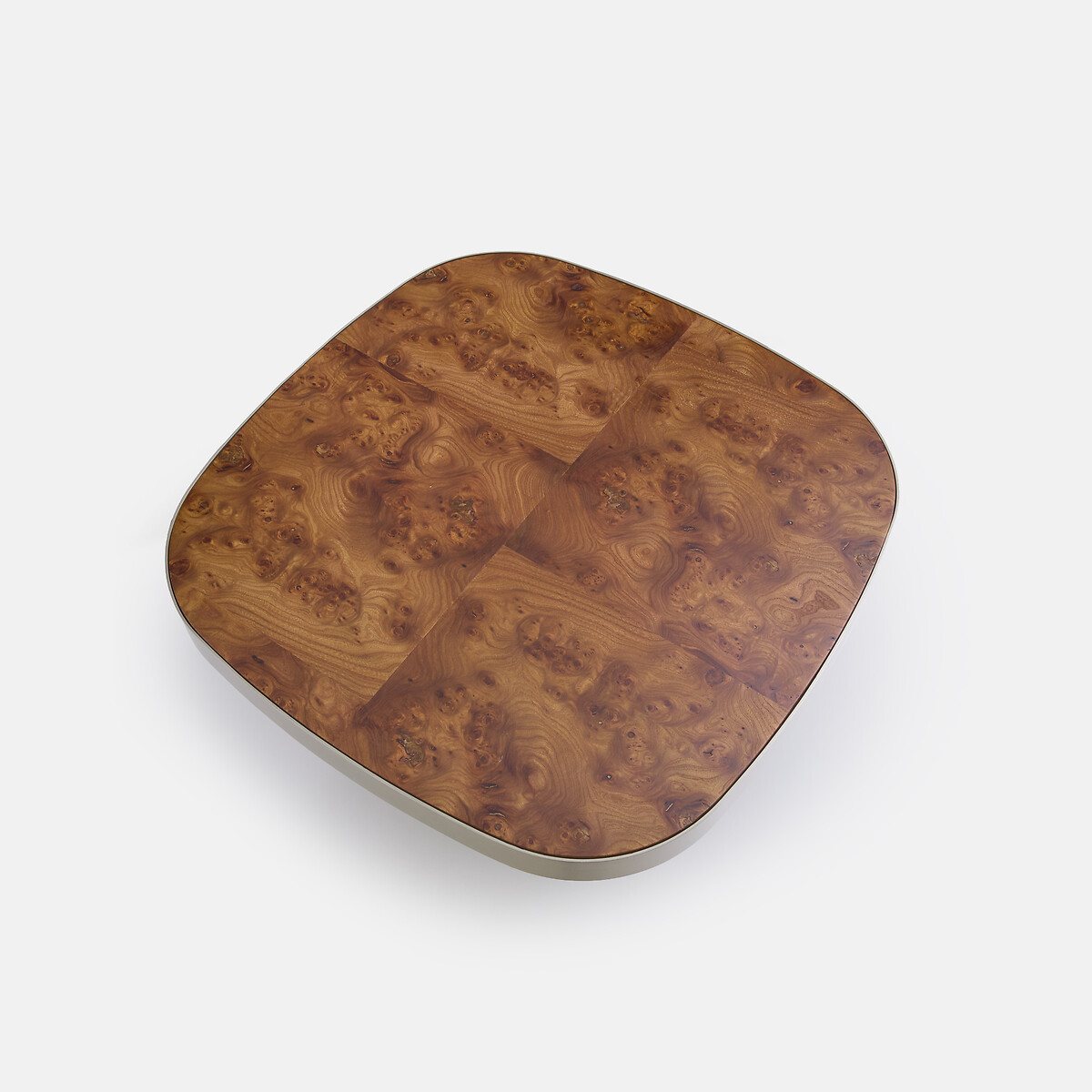 Table basse, plateau plaqué loupe d'orme, diamètre 65 cm, PAULIS bronze, LA REDOUTE INTERIEURS