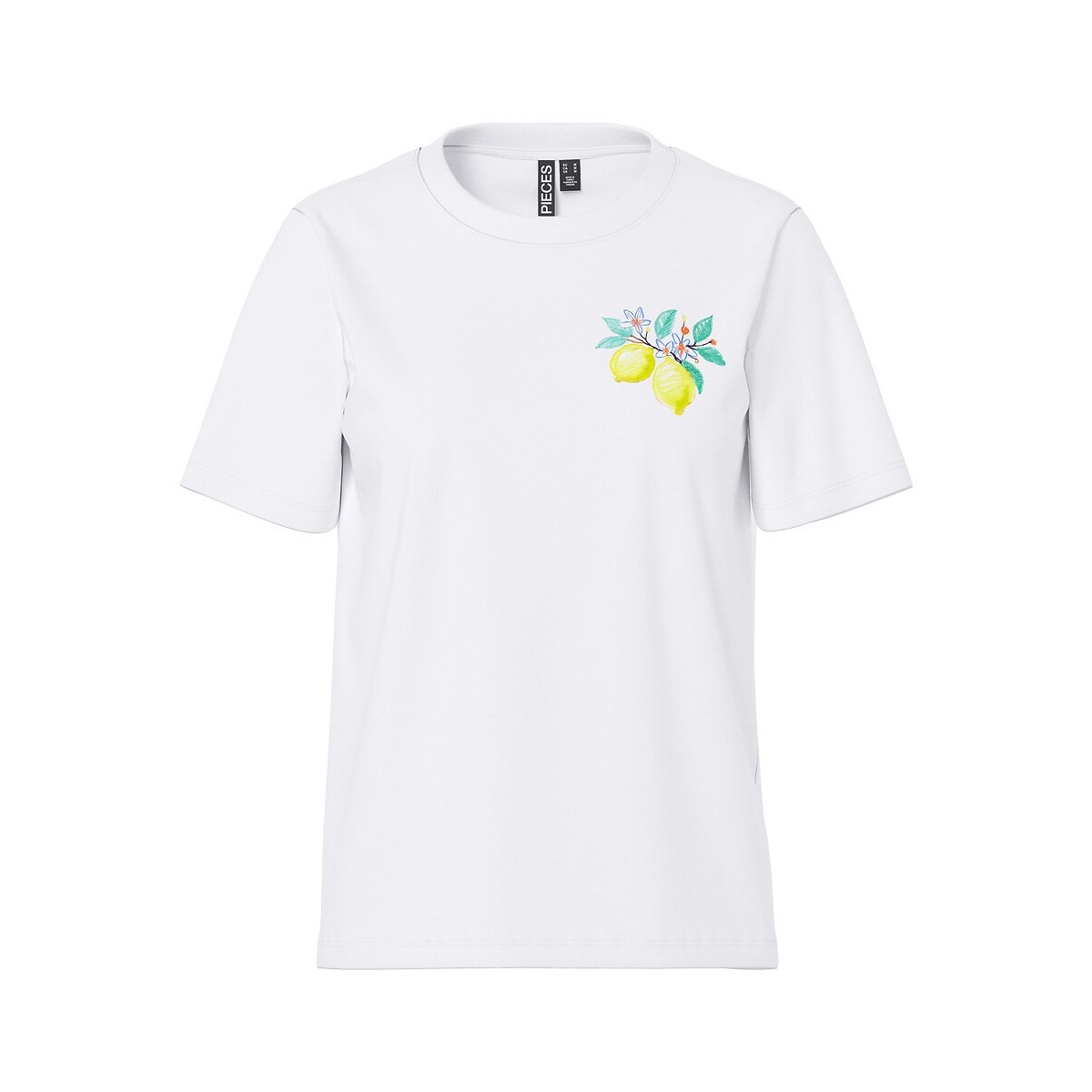 T-shirt col rond imprimé poitrine et dos blanc, PIECES