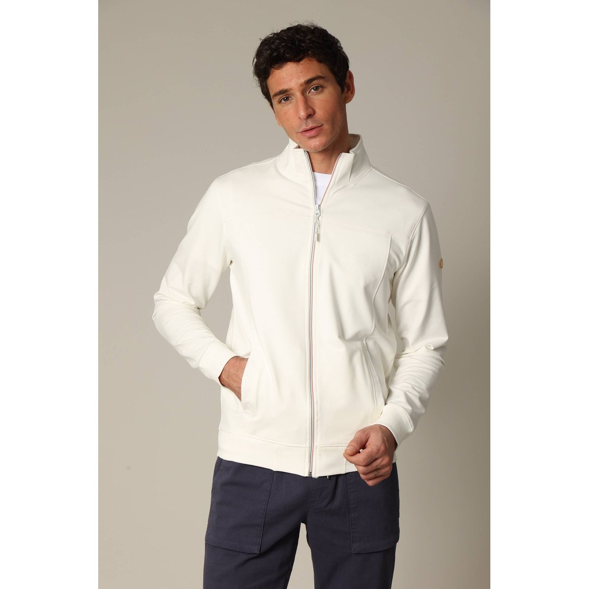 Sweat homme coupe classique avec col montant zippé POWER natural, DEELUXE