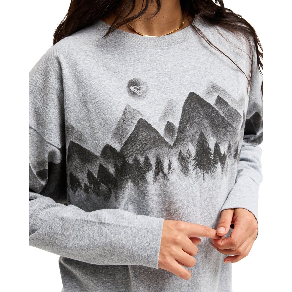 T-shirt oversize à manches longues HAPPINESS IS SURFING. gris heather grey, ROXY