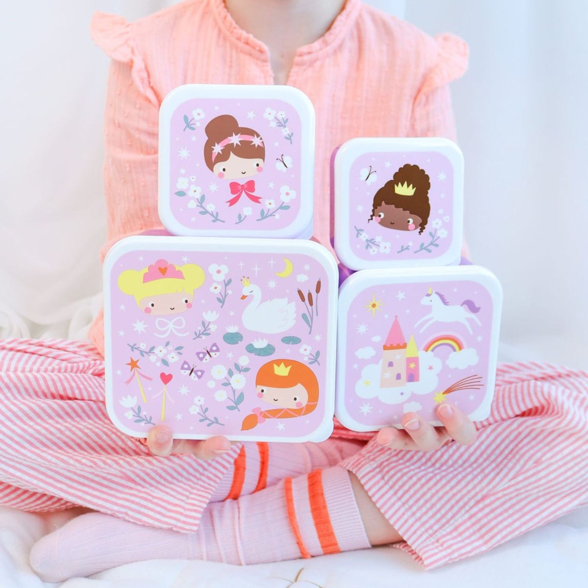 Lot de 4 boîtes à goûter violet princesses, A LITTLE LOVELY COMPANY