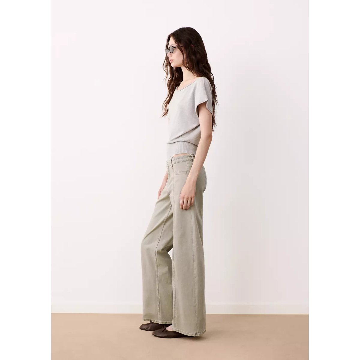 Jean wide leg coutures décoratives kaki, MANGO TEEN