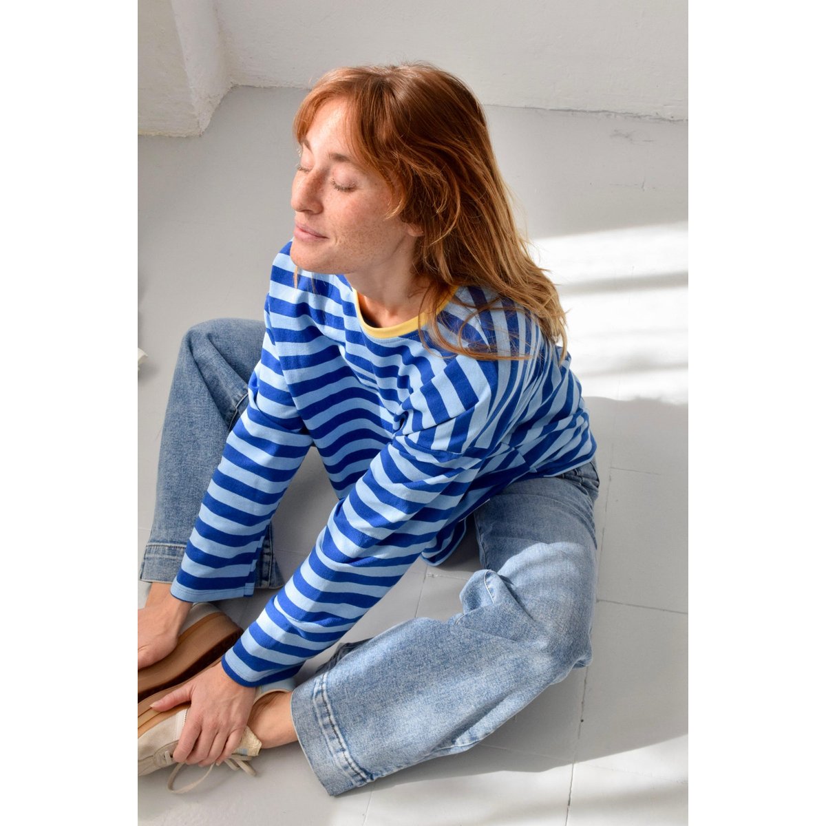 T-shirt rayé manches longues NÚRIA bleu marine / bleu ciel, MINDTRAVELER