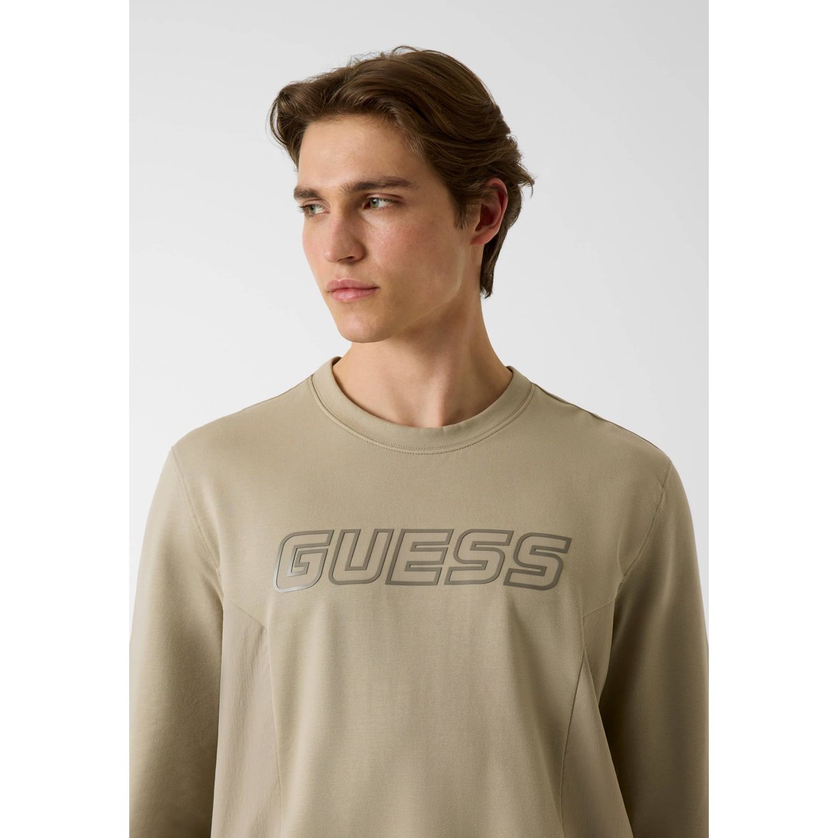 Sweatshirt Avec Logo Imprimé beige, GUESS