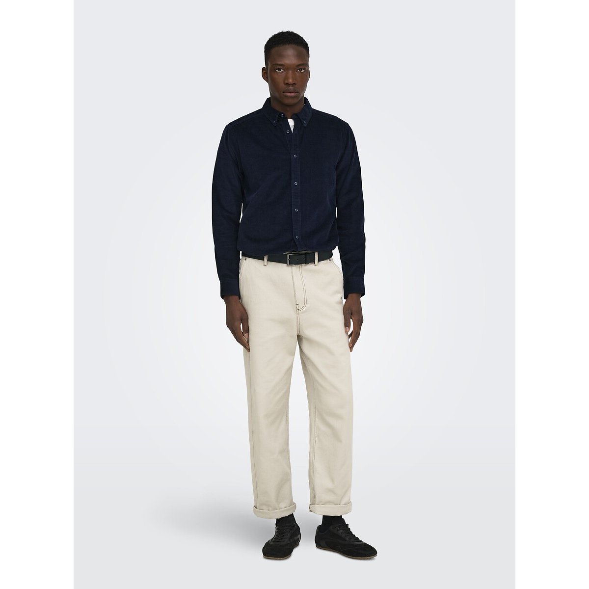Chemise manches longues en velours côtelé noir, ONLY & SONS