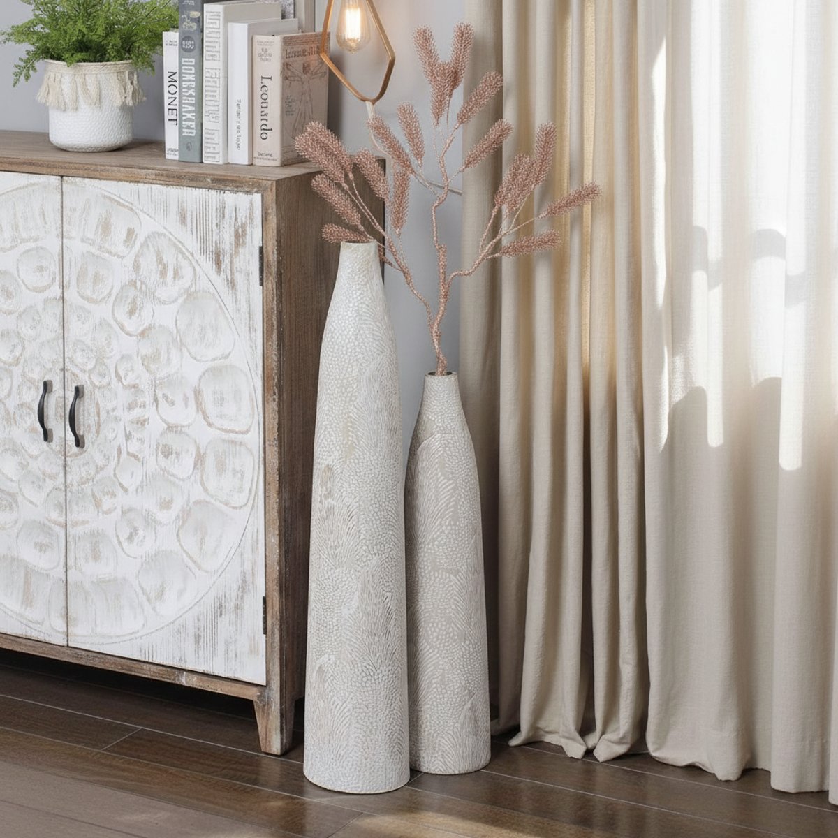 Branche de pin pailletée artificielle H78 rose, SIA DECO