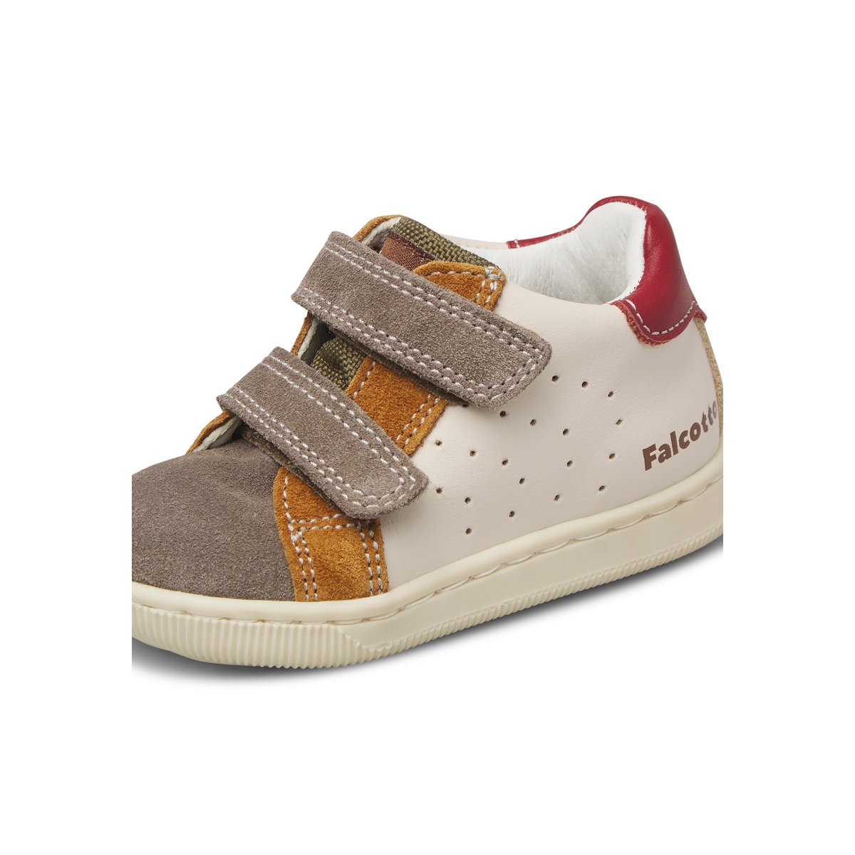 Baskets en cuir et suède KINER VL gris-rouge, FALCOTTO