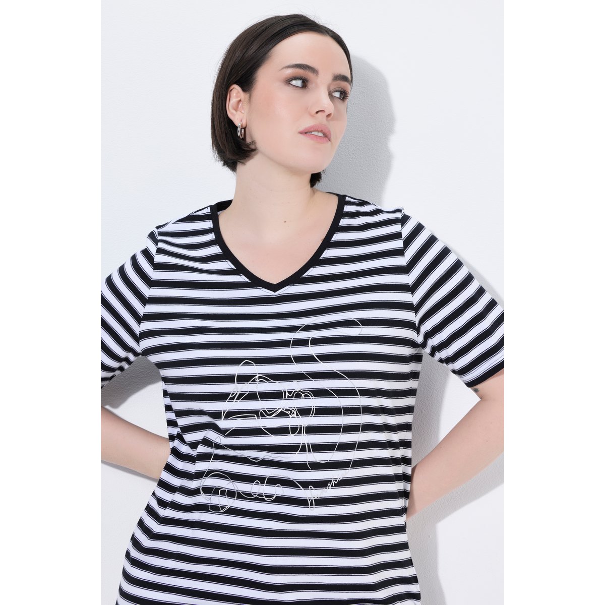 T-shirt à rayures avec motif aux reflets noir, ULLA POPKEN