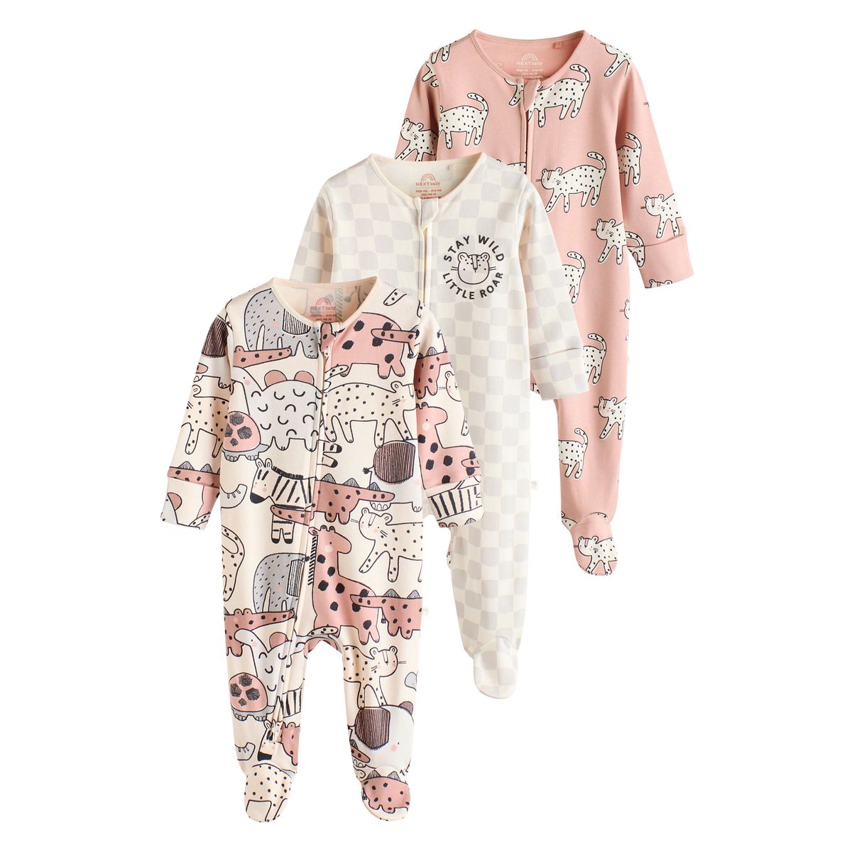 Dors-bien à zip double sens bébé, lot de 3 marron/crème, NEXT