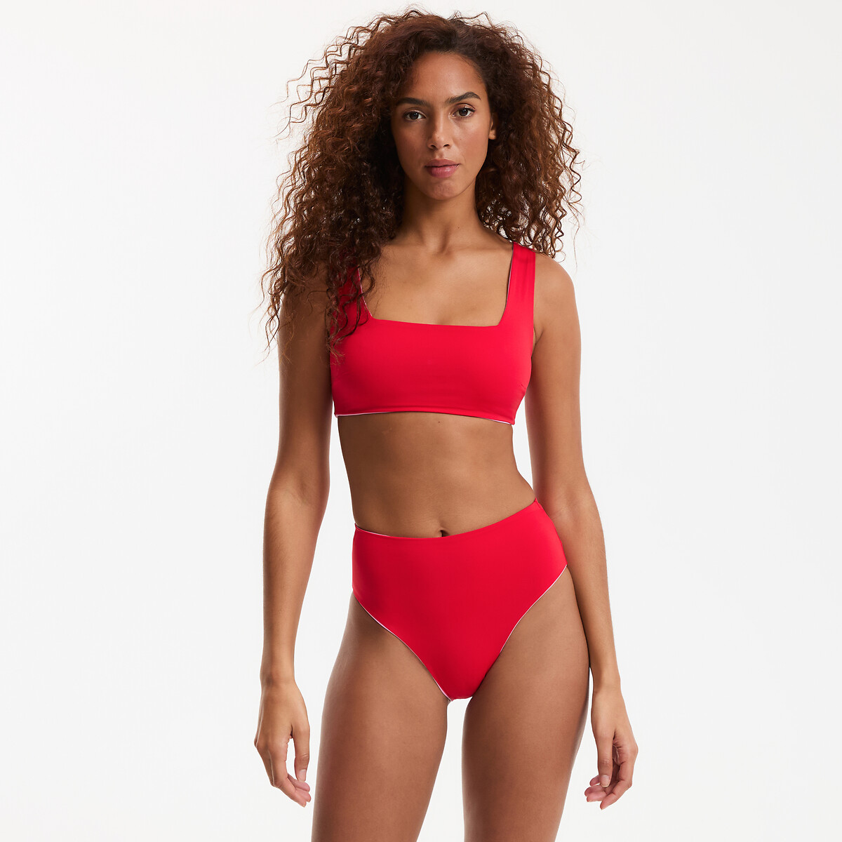 Bas de maillot de bain, culotte taille haute réversible rouge, LA REDOUTE COLLECTIONS