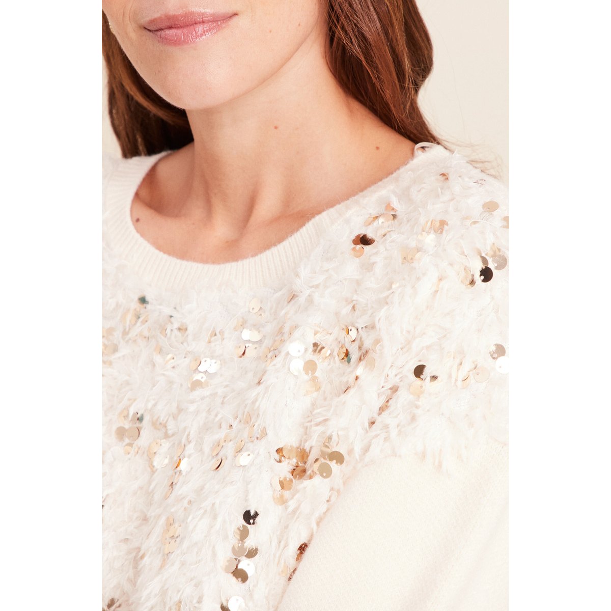 Pull col rond manches longues doublé ecru, BREAL
