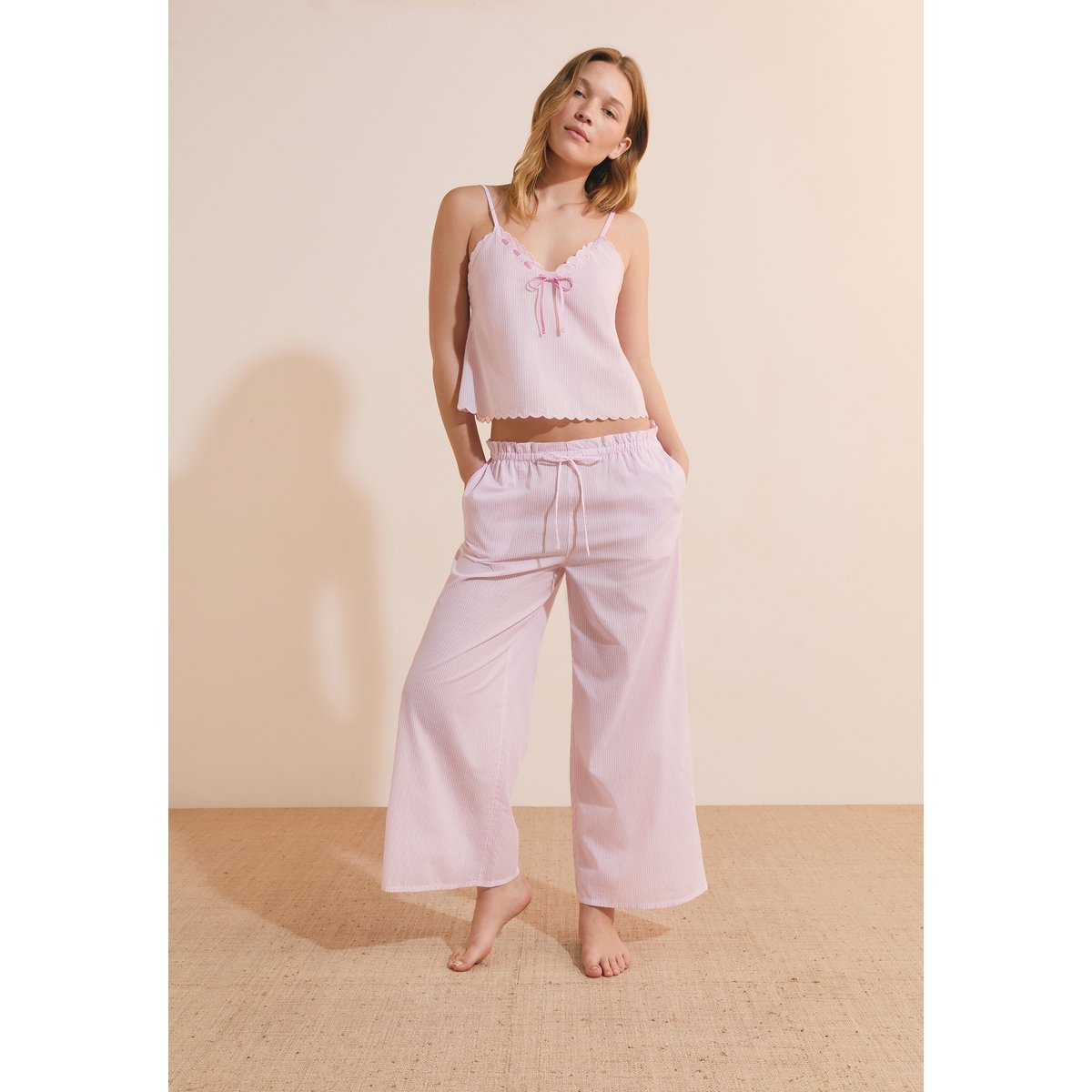 Pantalon de pyjama à rayures en coton TIME rose, ETAM