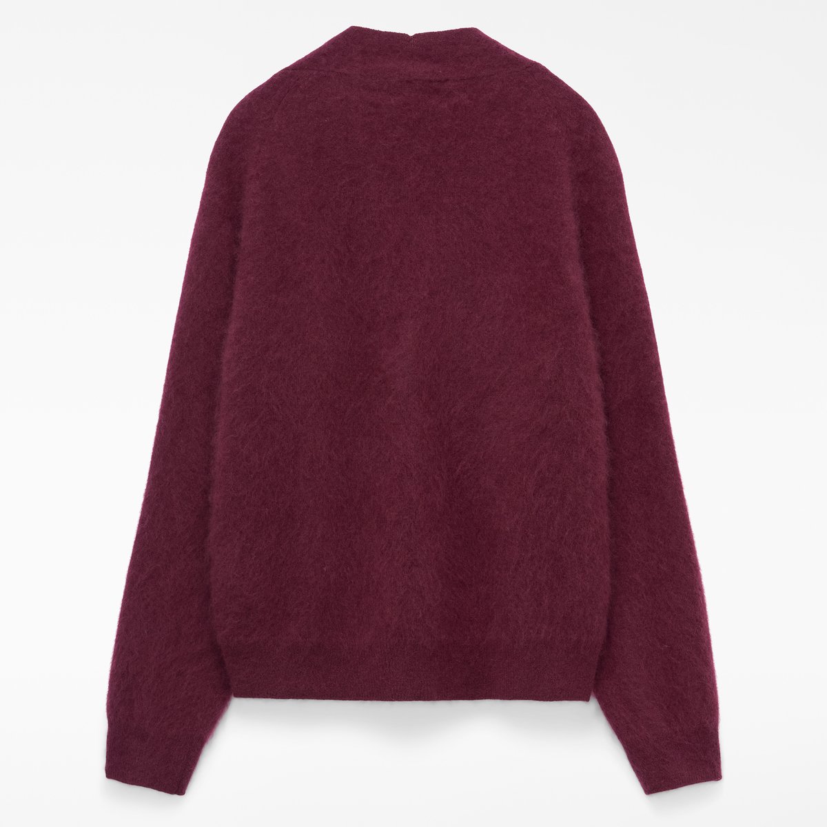 Cardigan brossé en laine mérinos à col V prune, ADOLFO DOMINGUEZ