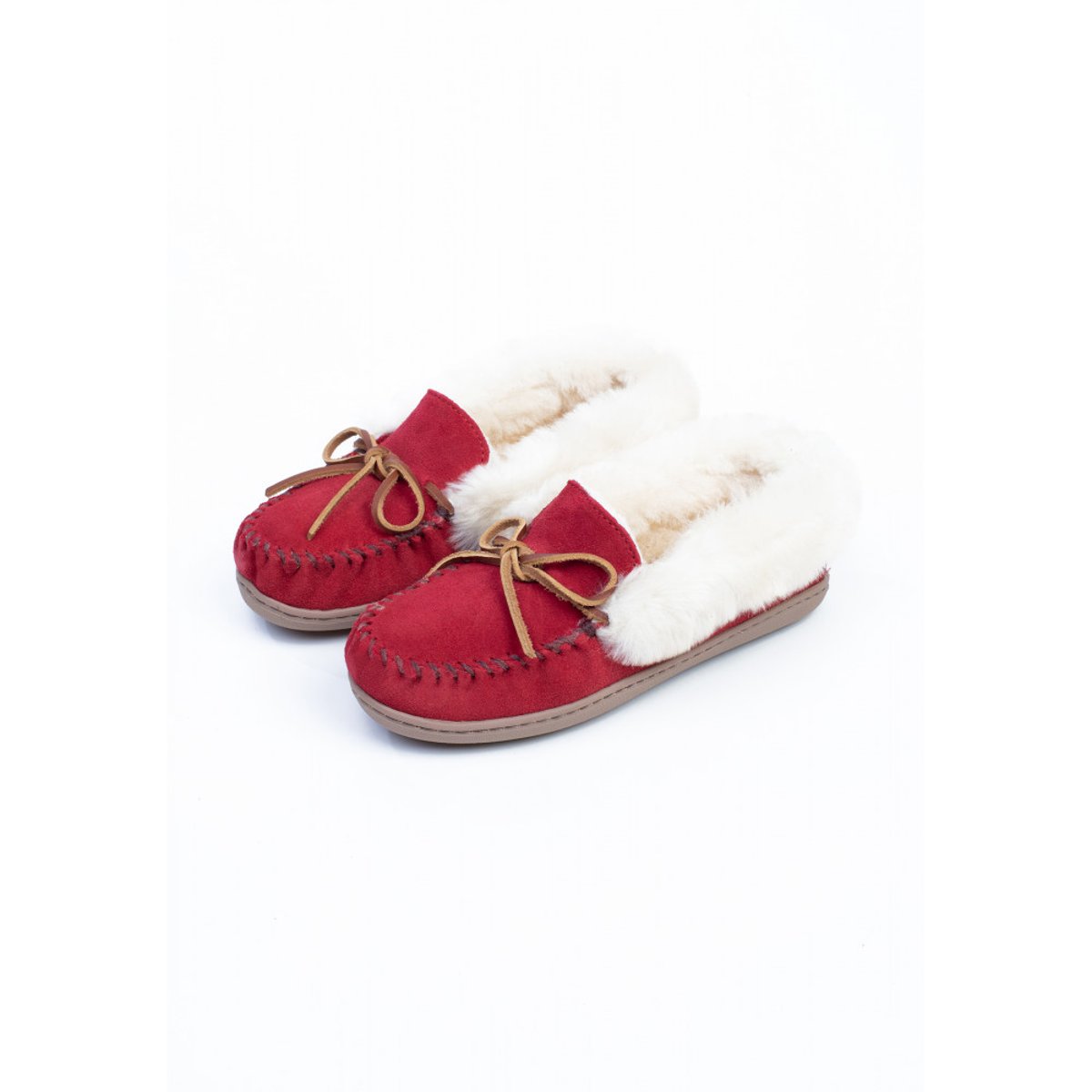Mocassins montants en cuir suede et laine ALPINE SHEEPSKIN rouge, MINNETONKA