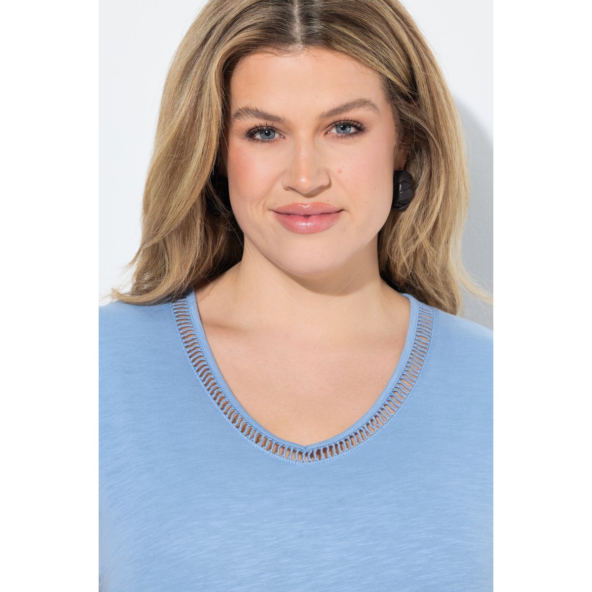 T-shirt V, Oversized, coton bio bleu pigeon, ULLA POPKEN