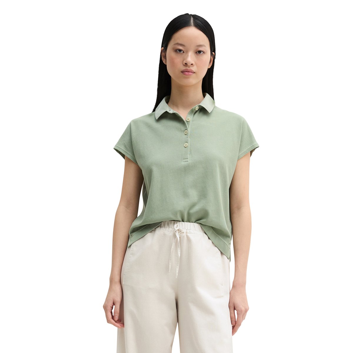 Polo loose en single jersey doux vert clair, MARC O'POLO