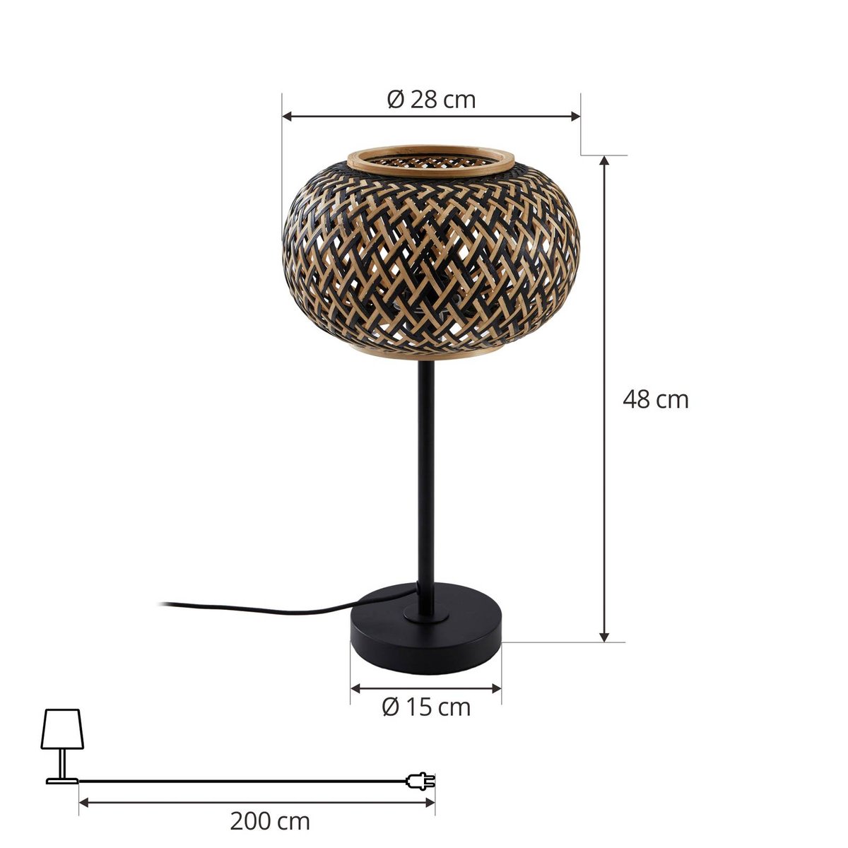 Lampe à poser en bois traditionnelle, Nerys noir, bois foncé, LINDBY