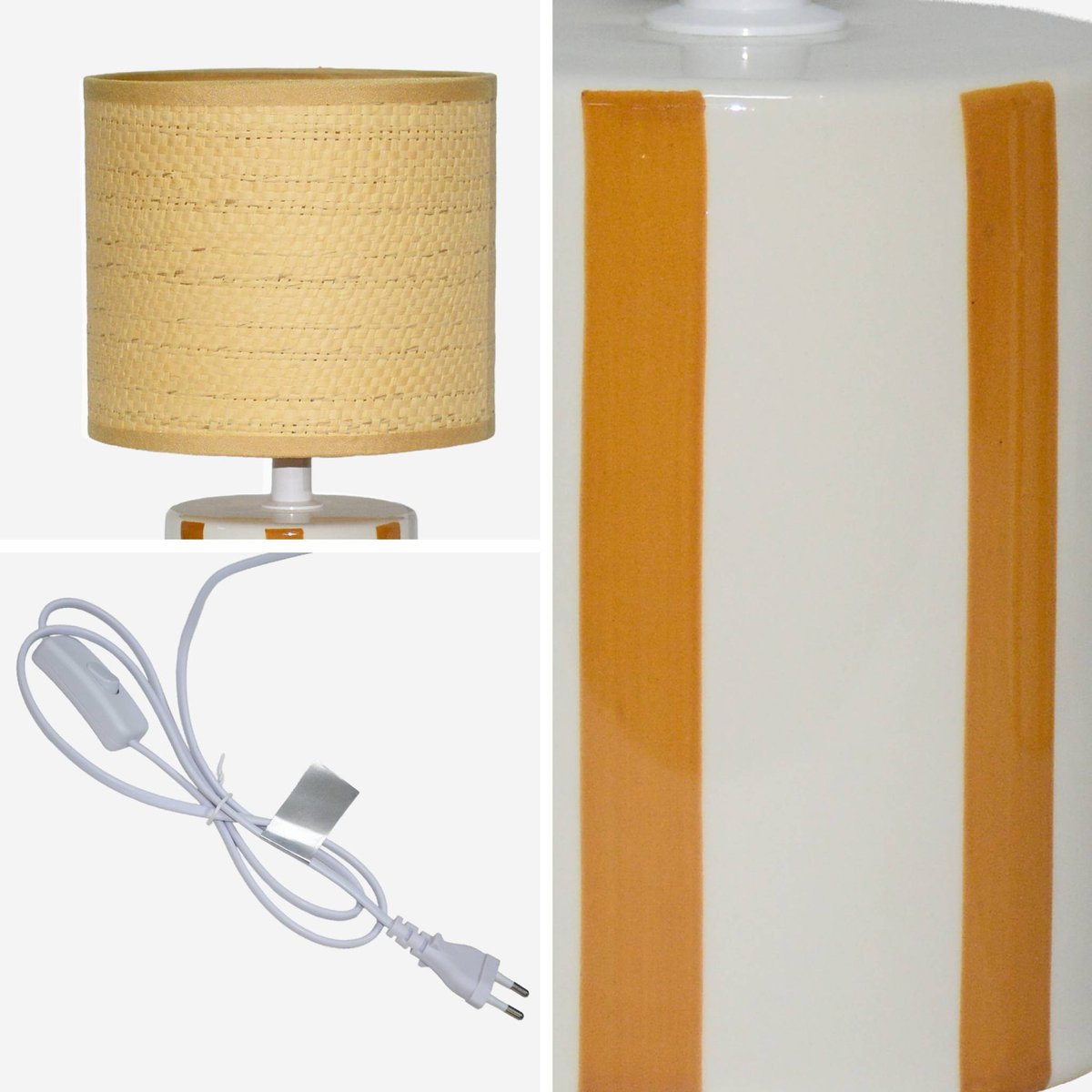 Lampe de table intérieur céramique abat-jour effet rotin H 28cm AURORE moutarde, SWEEEK