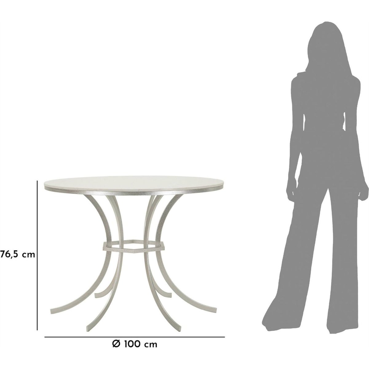 Table à manger ronde plateau effet marbre GLAM argenté et blanc effet marbre, RECOLLECTION