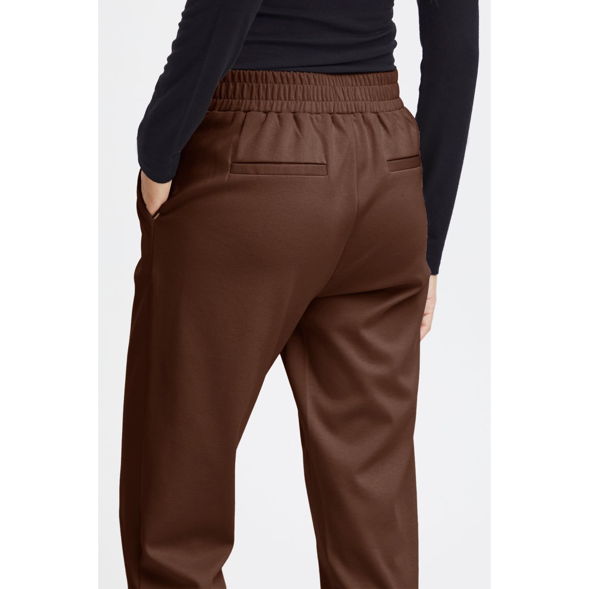 Pantalon coupe droite, taille mi-haute chestnut, ICHI