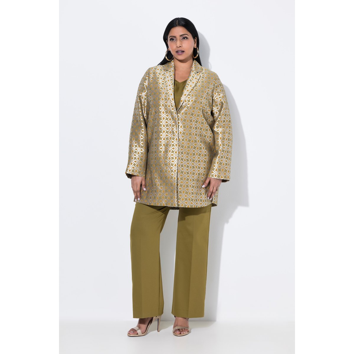 Veste jacquard avec col à revers et manches vert olive, ULLA POPKEN