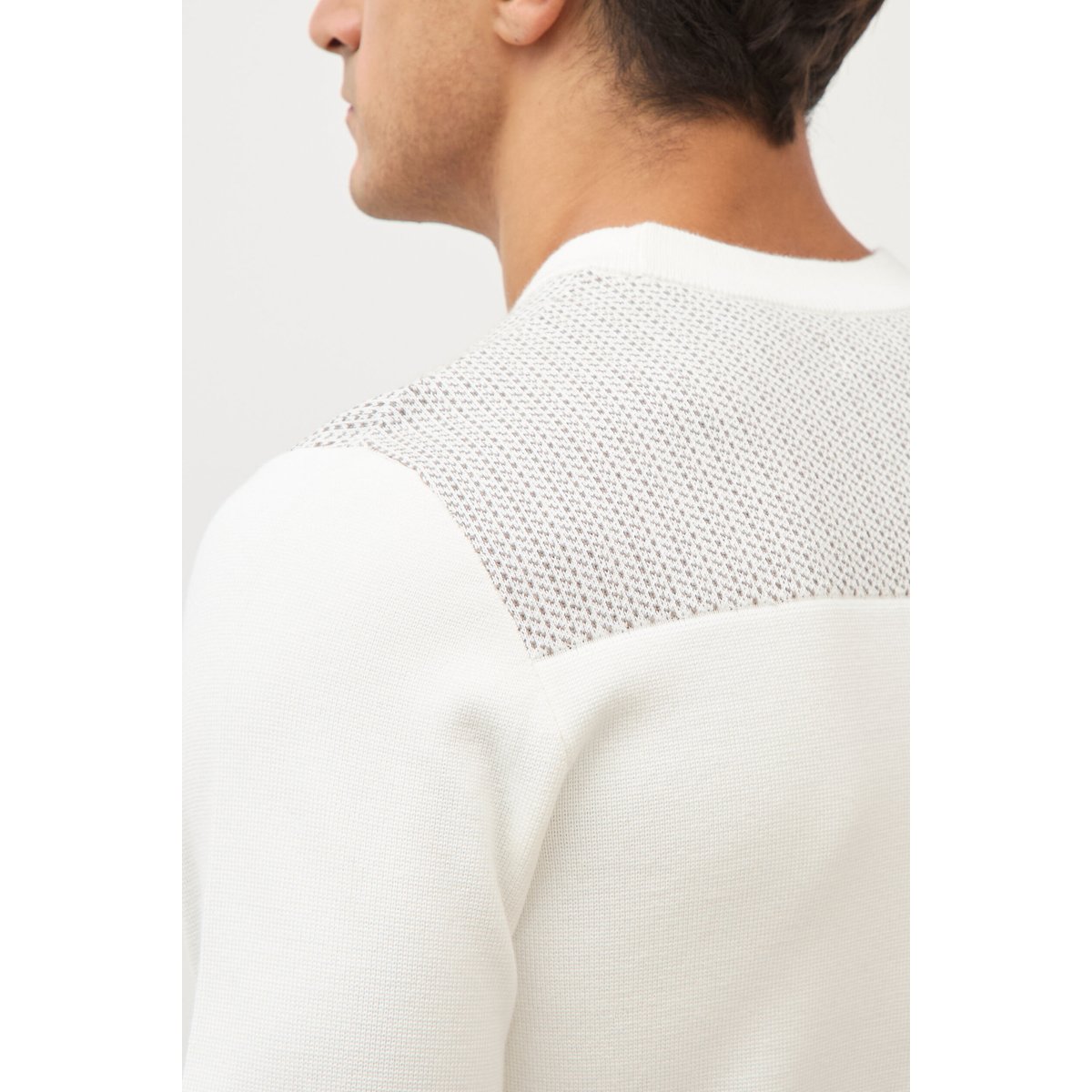 Pull droit fin col rond manches longues ecru, BONOBO