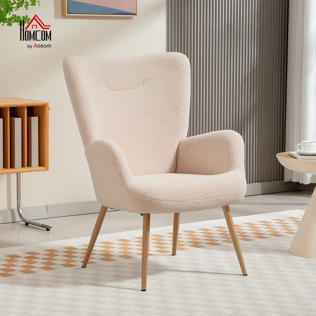 Accent Chair Tissu bouclette Beige beige, HOMCOM