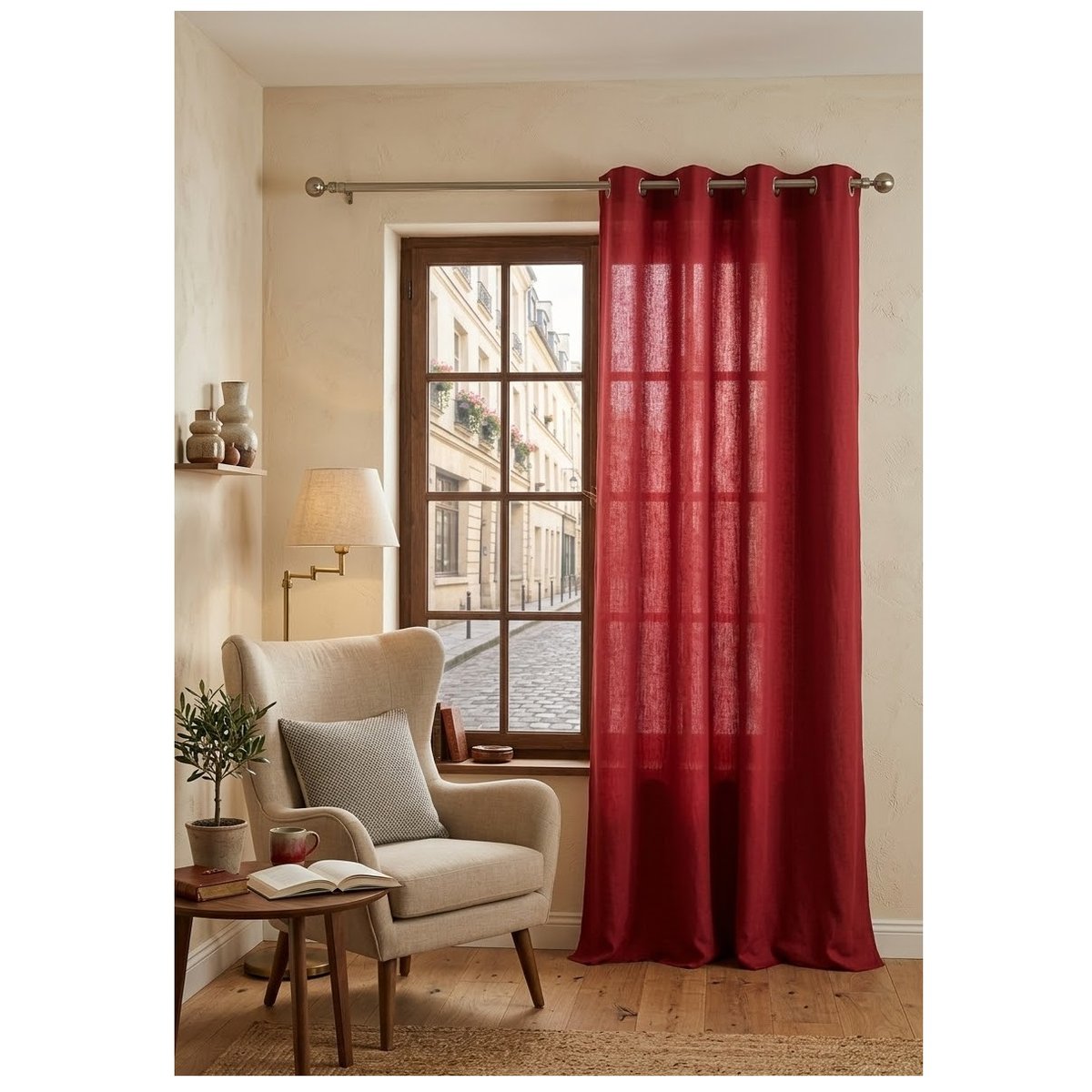 Rideau en coton Kala rouge, EDEN