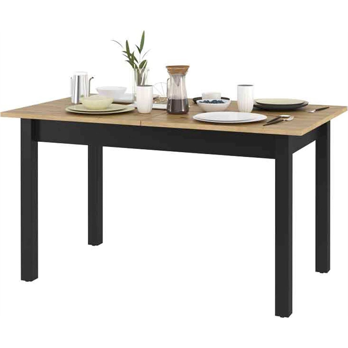 Table extensible QUANT effet chêne chêne artisan et noir, RECOLLECTION