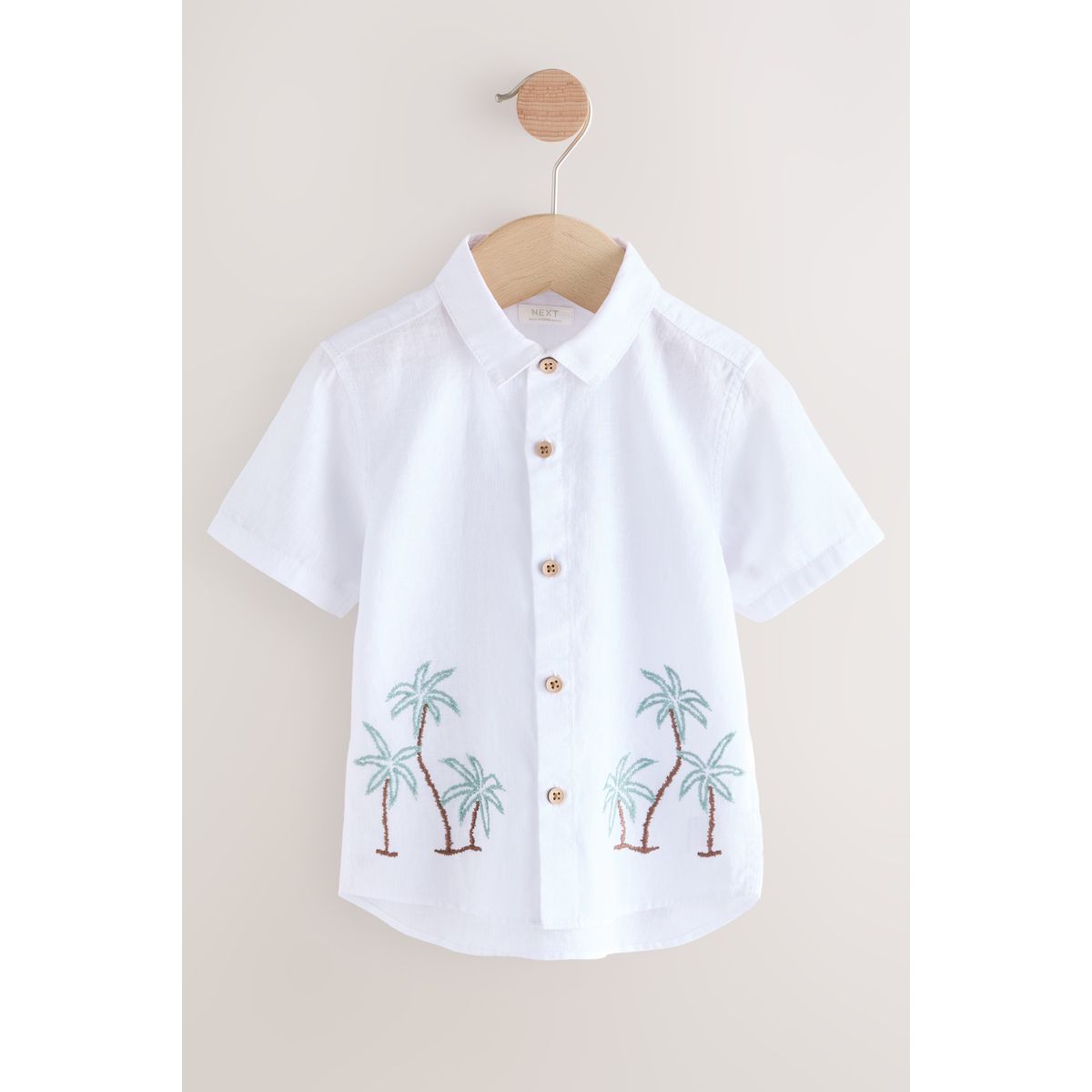 Chemise brodée à manches courtes 100 % coton palmier blanc, NEXT