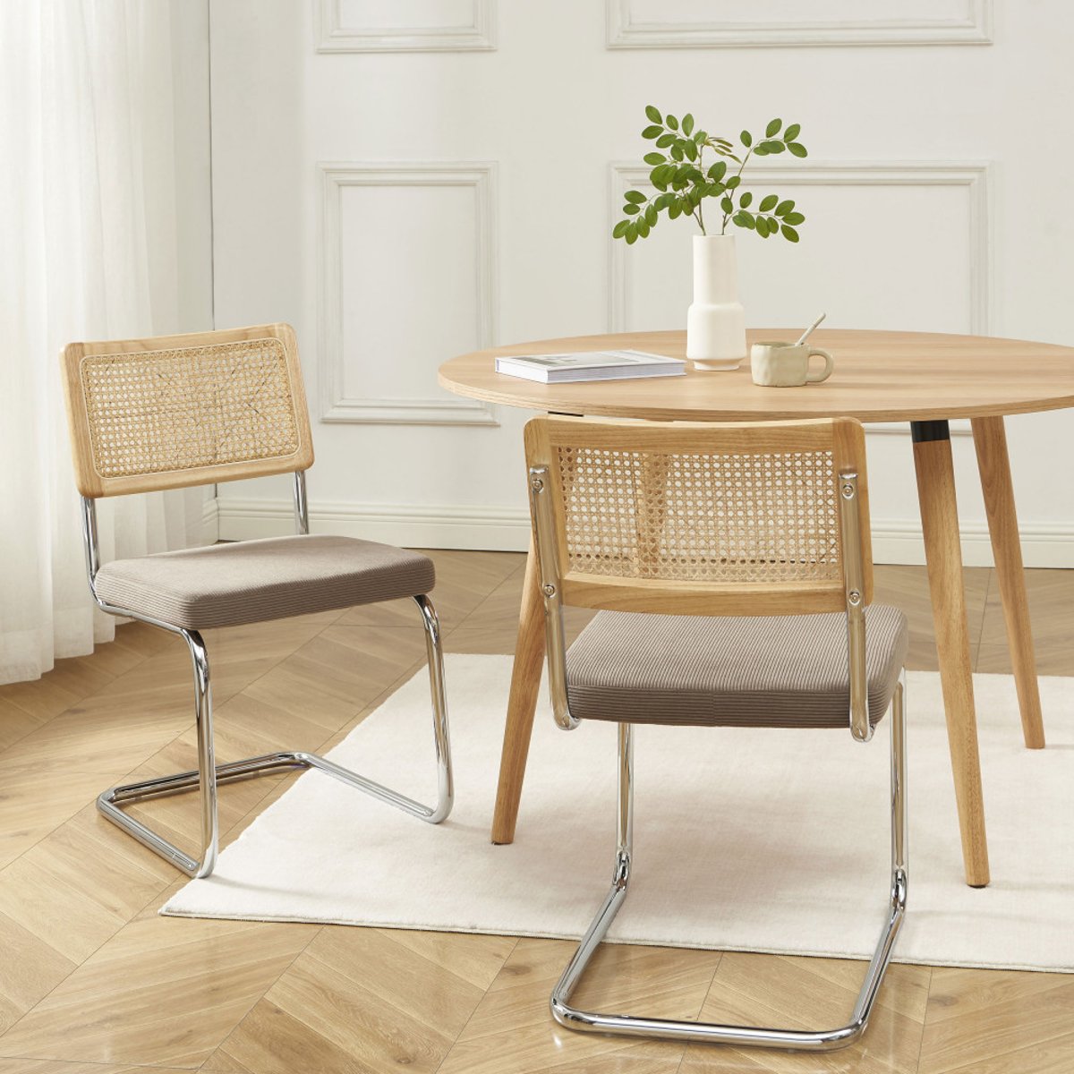 Lot de 2 chaises en velours côtelé pieds chrome- SKANA beige, DRAWER