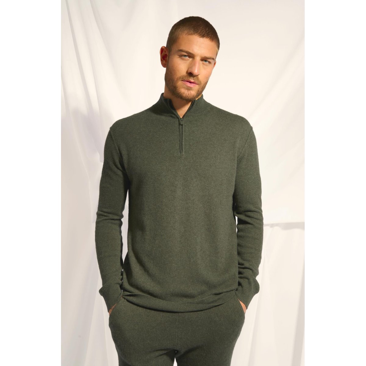 Pull Camionneur Kaki Chiné Nour kaki chiné, JUST CASHMERE