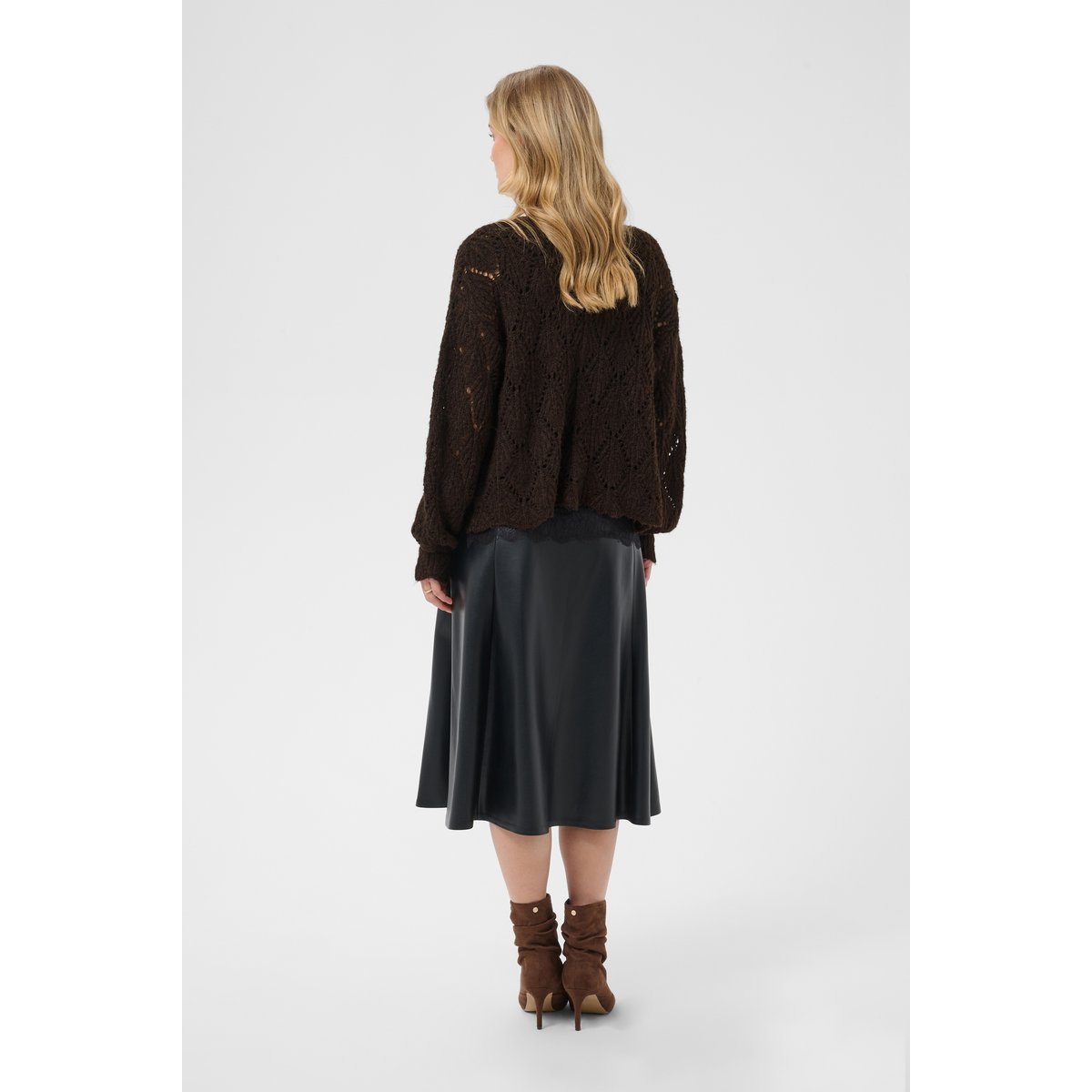 Cardigan à tricot marron java melange, CREAM