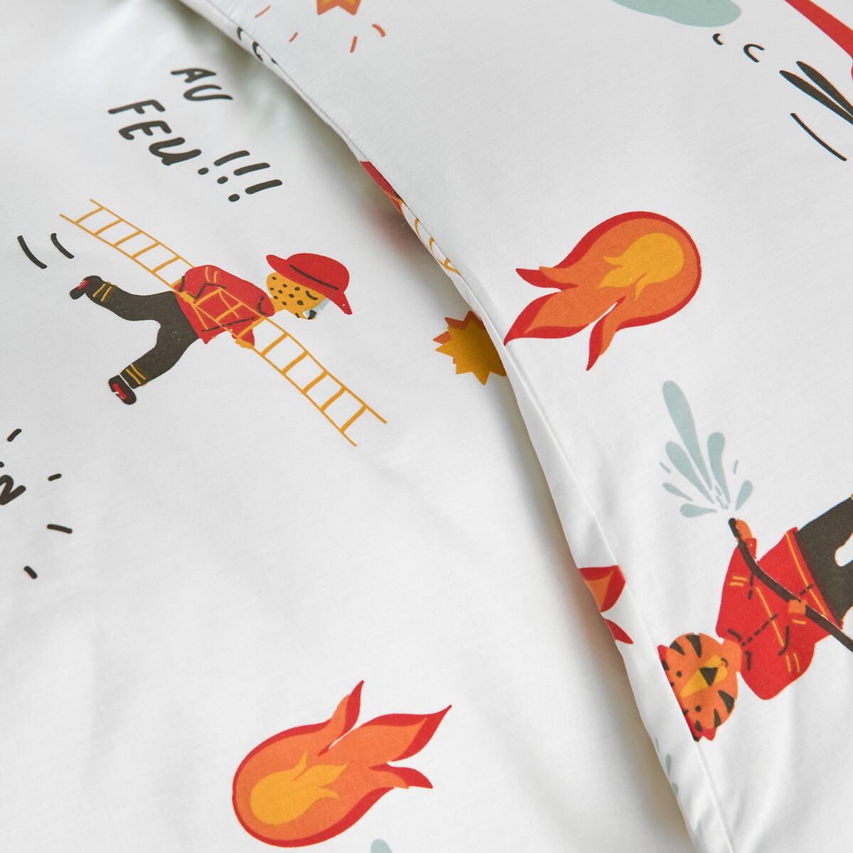 Pompier Bis Firefighter Print 30% Recycled Cotton Child's Duvet Cover white, SO'HOME