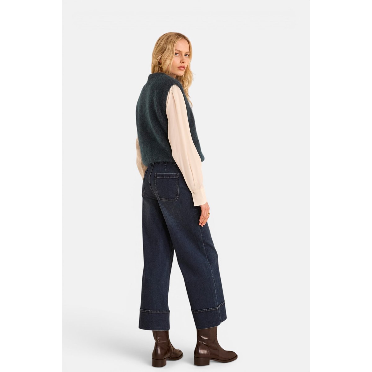 Jean large et cropped en coton mélangé STELLA denim brut, Maison 123