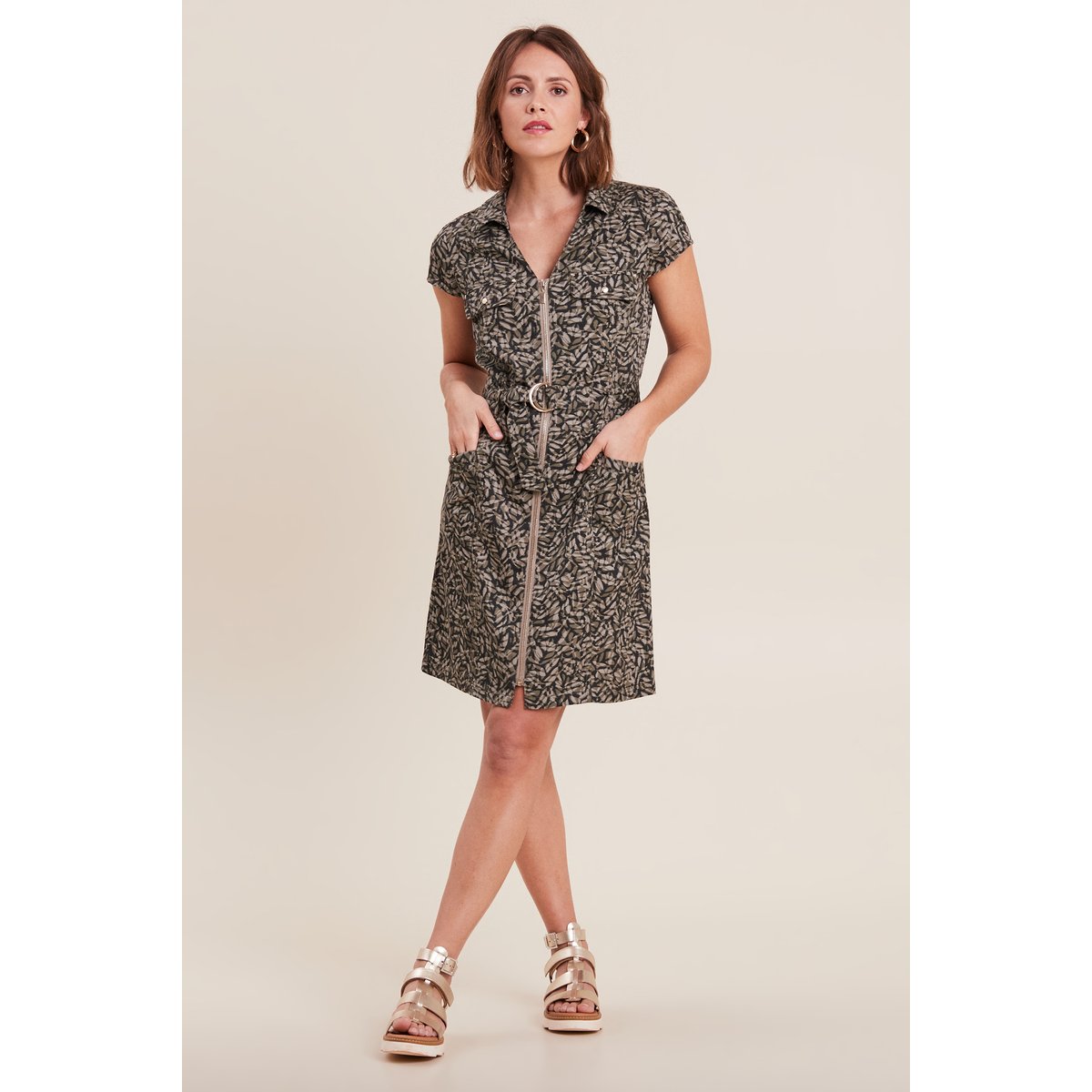 Robe droite zippée vert kaki, BREAL