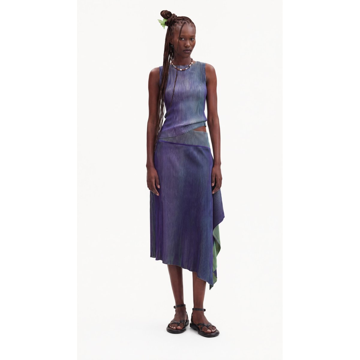 Jupe longue en maille irisée bleu, DESIGUAL