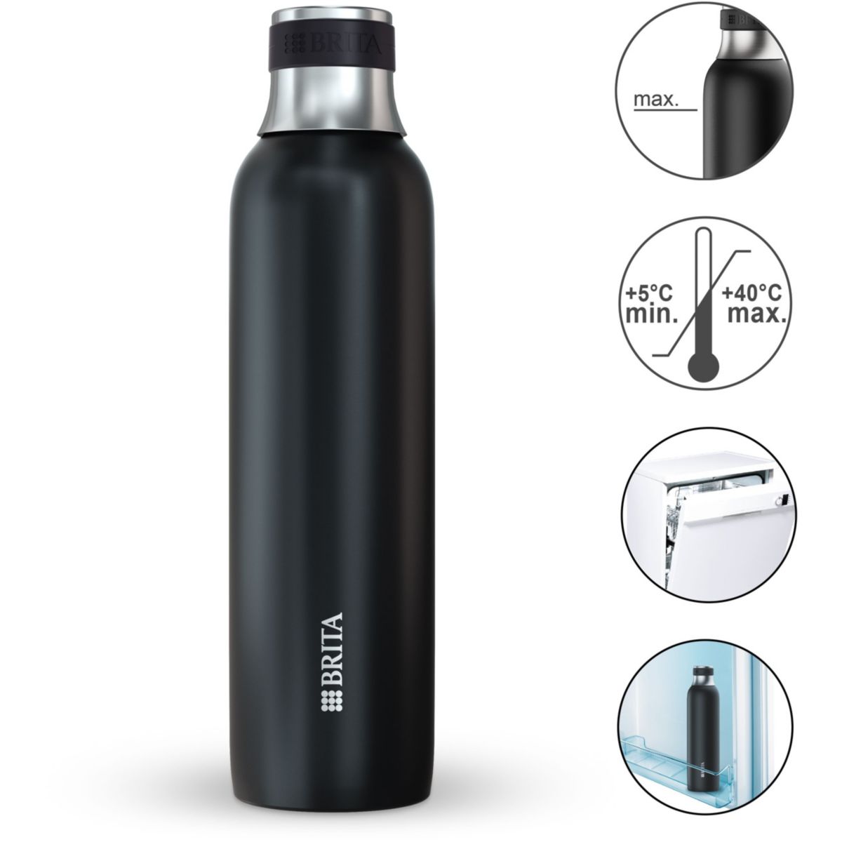 Bouteille isotherme isotherme noire sodatrio 0.65L couleur unique, BRITA