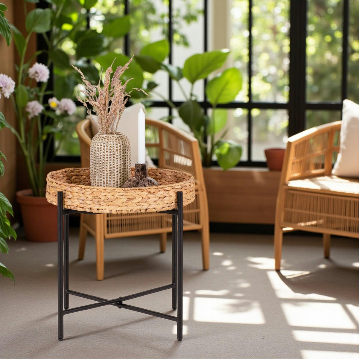 Table d’appoint canapé – plateau Jacynthe d'eau BRUGES bois naturel, PIER IMPORT