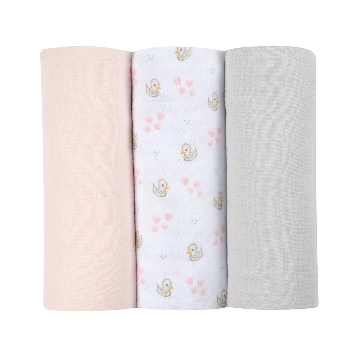 Lot de 3 langes en coton cygne rose gris, BEABA