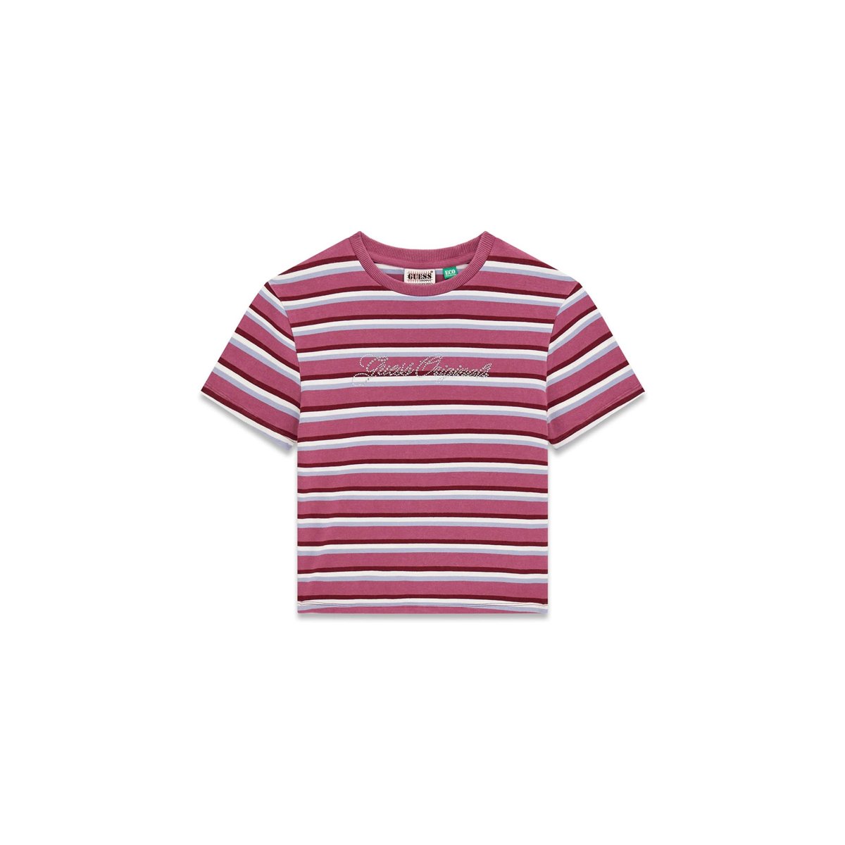 T-Shirt Court À Rayures rose multi, GUESS JEANS