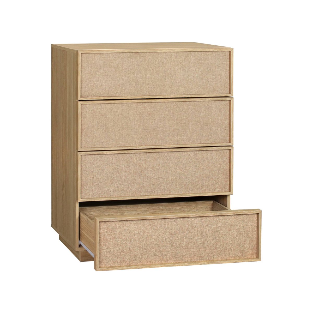 Commode de rangement décor bois et tissu 4 tiroirs KUBA naturel, SWEEEK